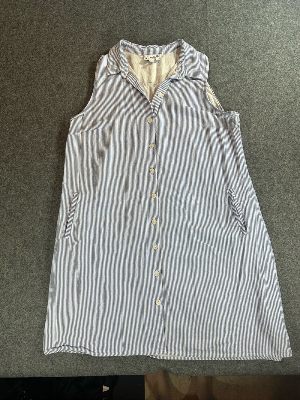 Everlily Blue Pinstripe Button Flowy Dress